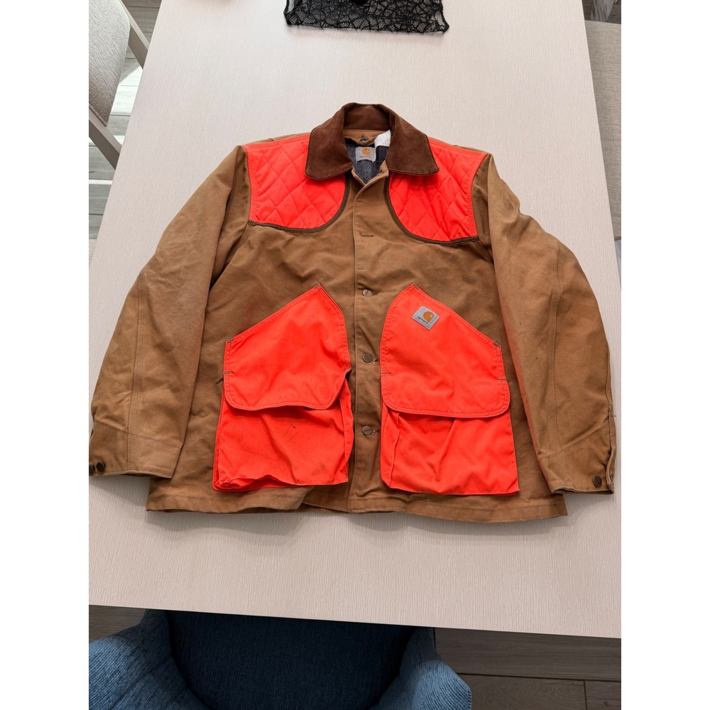 Carhartt Vintage Hunting Jacket Brown Duck Blaze Orange Blanket Lined CB1250 2XL